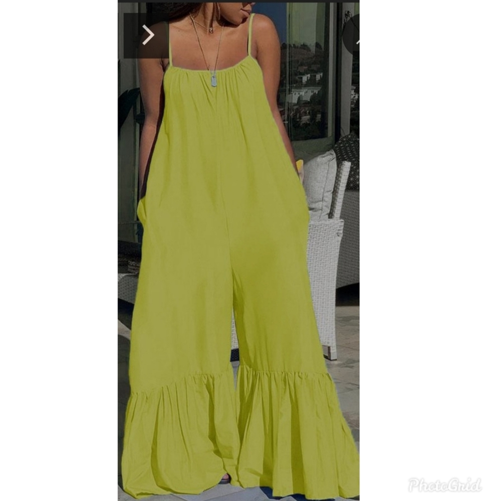Plus size yellow wideleg jumpsuit
